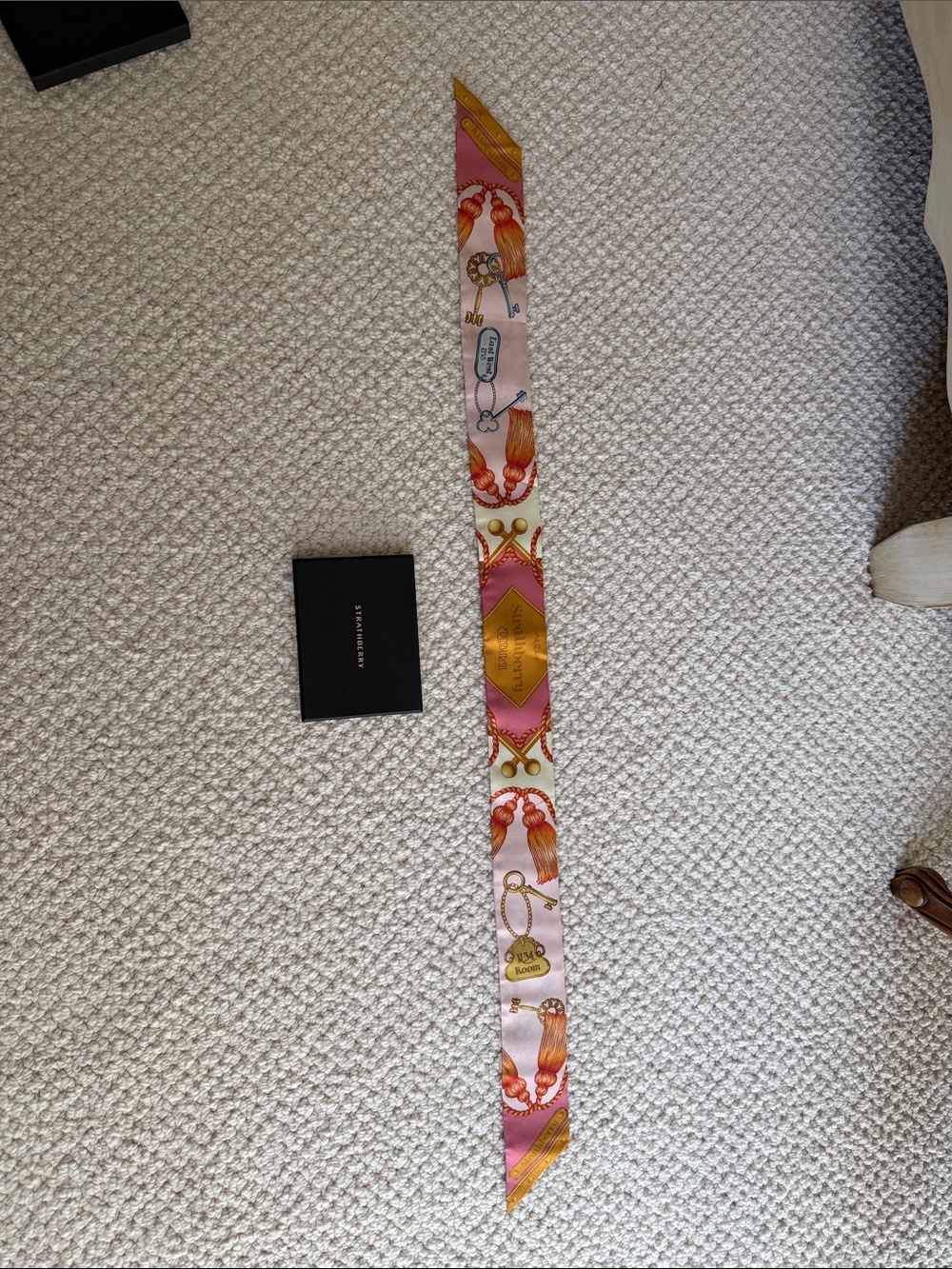 Strathberry Pink & Gold Silk Twilly Scarf